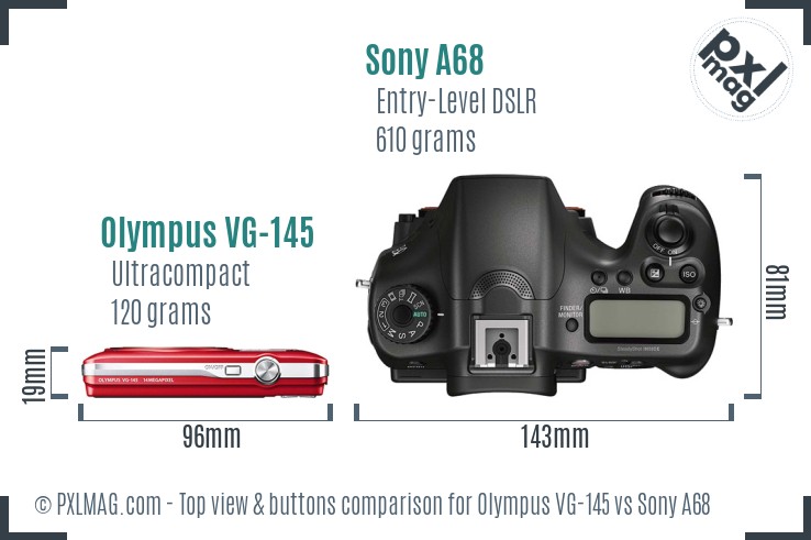 Olympus VG-145 vs Sony A68 top view buttons comparison