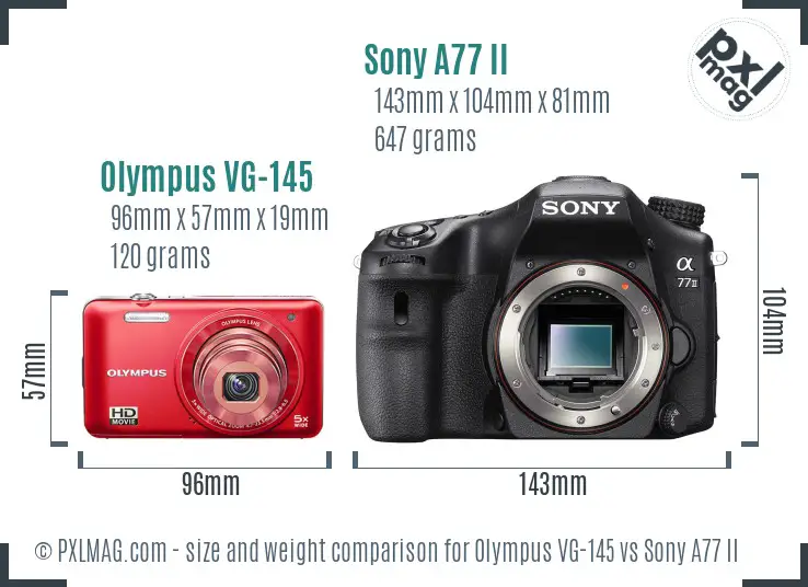 Olympus VG-145 vs Sony A77 II size comparison