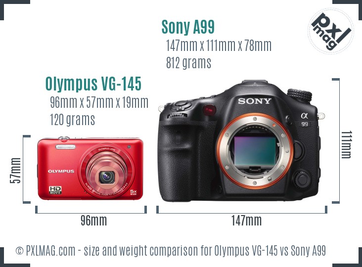 Olympus VG-145 vs Sony A99 size comparison