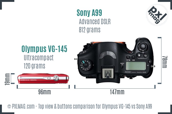 Olympus VG-145 vs Sony A99 top view buttons comparison