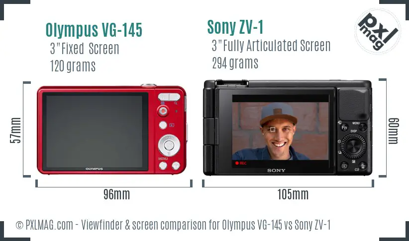 Olympus VG-145 vs Sony ZV-1 Screen and Viewfinder comparison