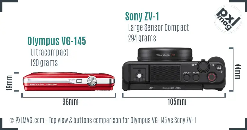 Olympus VG-145 vs Sony ZV-1 top view buttons comparison