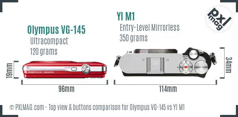 Olympus VG-145 vs YI M1 top view buttons comparison