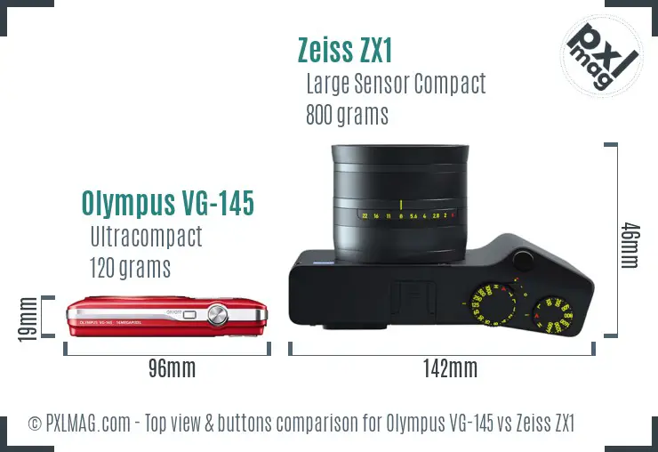 Olympus VG-145 vs Zeiss ZX1 top view buttons comparison