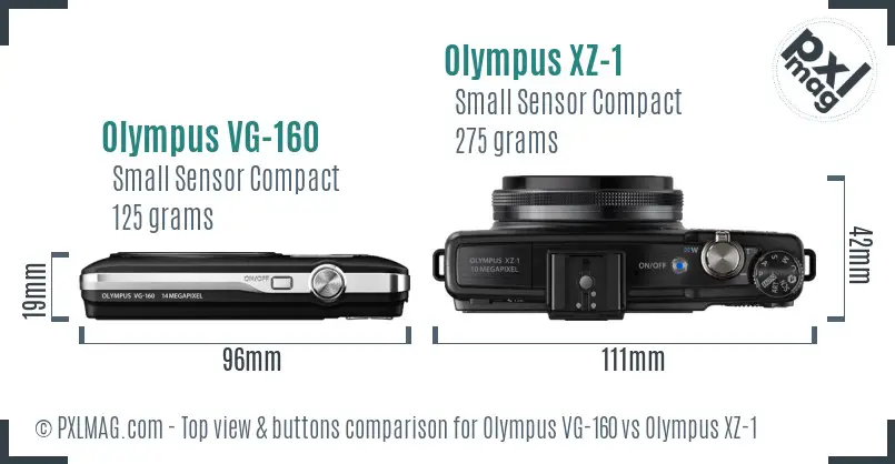 Olympus VG-160 vs Olympus XZ-1 top view buttons comparison