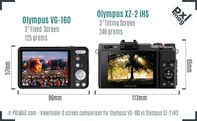 Olympus VG-160 vs Olympus XZ-2 iHS Screen and Viewfinder comparison