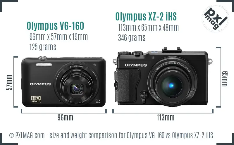 Olympus VG-160 vs Olympus XZ-2 iHS size comparison