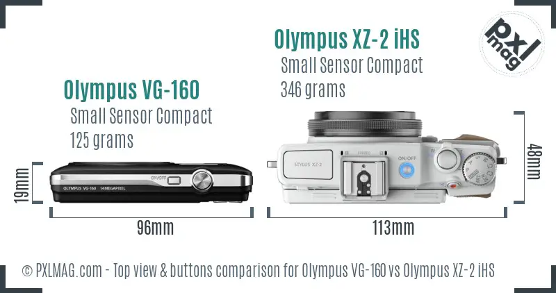 Olympus VG-160 vs Olympus XZ-2 iHS top view buttons comparison