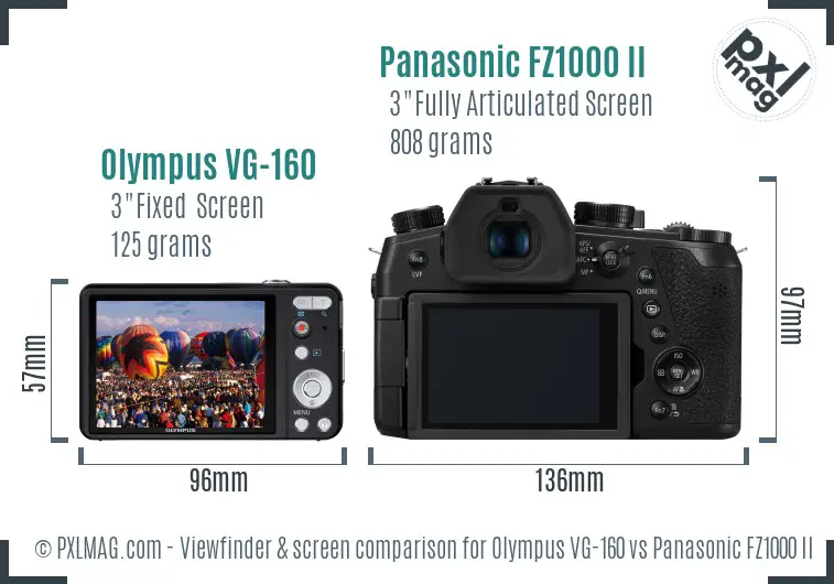 Olympus VG-160 vs Panasonic FZ1000 II Screen and Viewfinder comparison