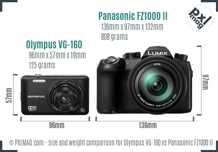 Olympus VG-160 vs Panasonic FZ1000 II size comparison