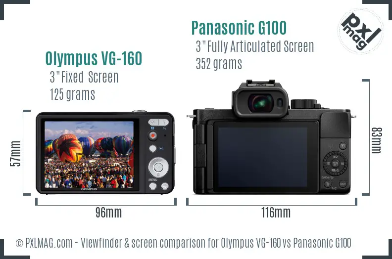 Olympus VG-160 vs Panasonic G100 Screen and Viewfinder comparison