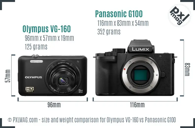 Olympus VG-160 vs Panasonic G100 size comparison