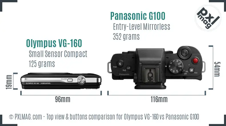 Olympus VG-160 vs Panasonic G100 top view buttons comparison