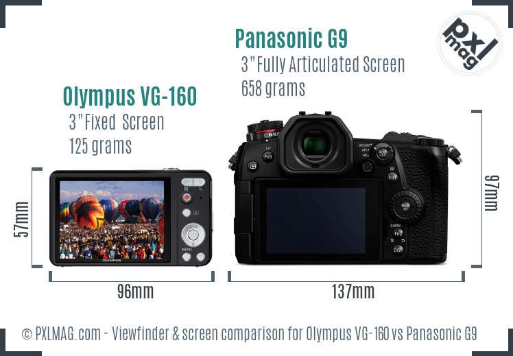 Olympus VG-160 vs Panasonic G9 Screen and Viewfinder comparison