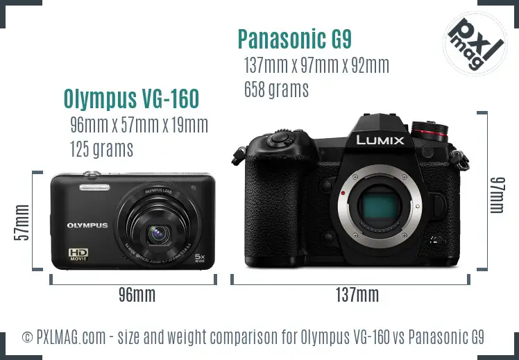 Olympus VG-160 vs Panasonic G9 size comparison