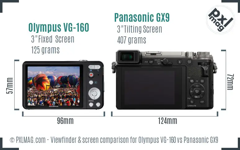 Olympus VG-160 vs Panasonic GX9 Screen and Viewfinder comparison