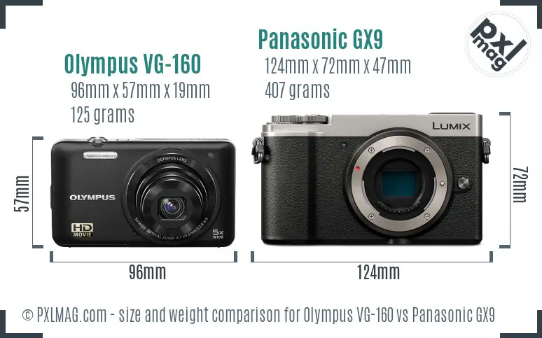 Olympus VG-160 vs Panasonic GX9 size comparison
