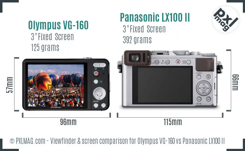 Olympus VG-160 vs Panasonic LX100 II Screen and Viewfinder comparison
