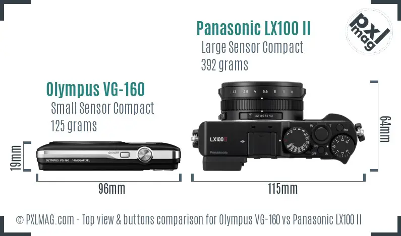 Olympus VG-160 vs Panasonic LX100 II top view buttons comparison