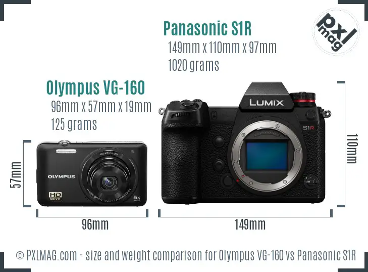 Olympus VG-160 vs Panasonic S1R size comparison
