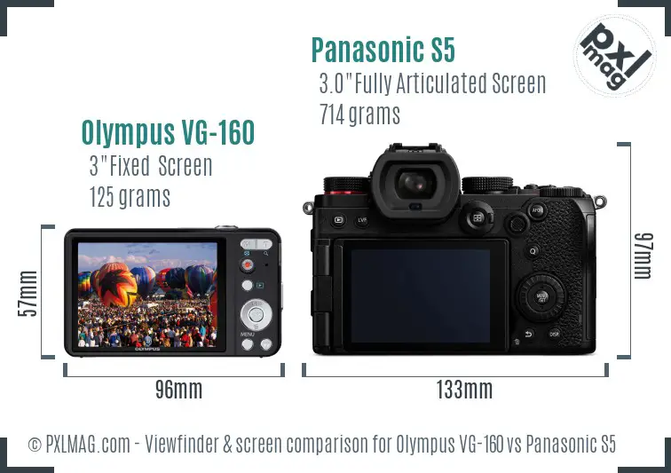 Olympus VG-160 vs Panasonic S5 Screen and Viewfinder comparison