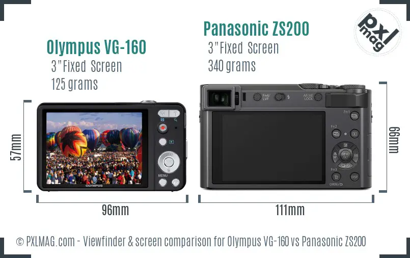 Olympus VG-160 vs Panasonic ZS200 Screen and Viewfinder comparison