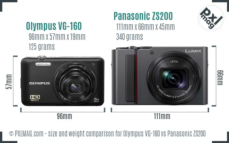 Olympus VG-160 vs Panasonic ZS200 size comparison