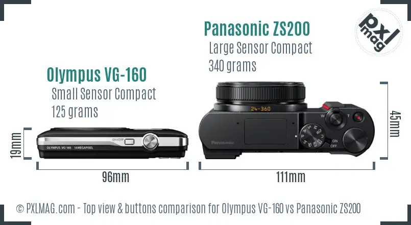 Olympus VG-160 vs Panasonic ZS200 top view buttons comparison
