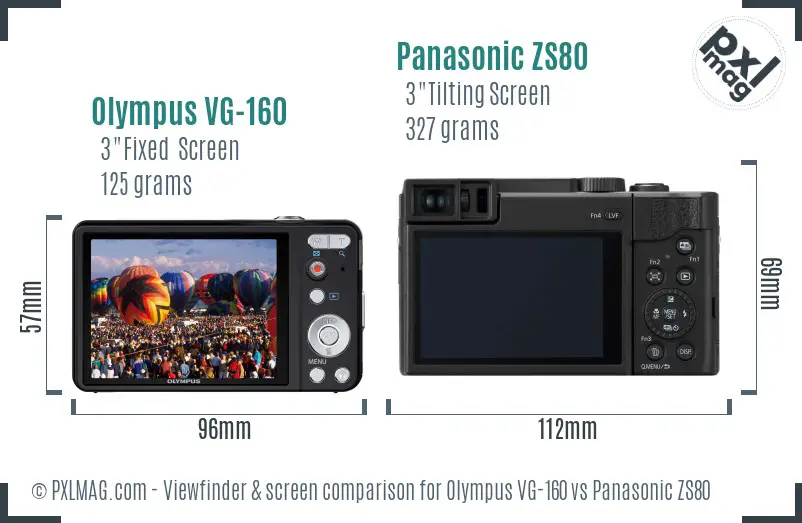 Olympus VG-160 vs Panasonic ZS80 Screen and Viewfinder comparison