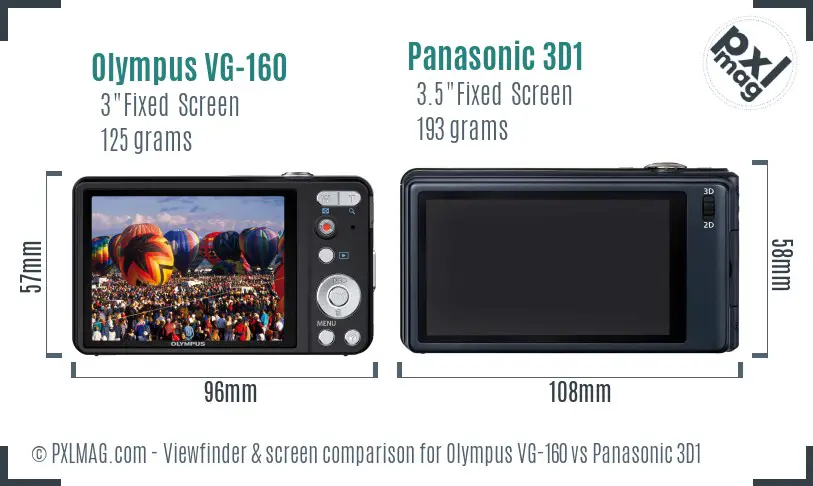 Olympus VG-160 vs Panasonic 3D1 Screen and Viewfinder comparison