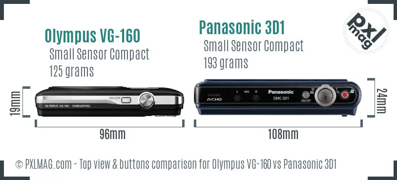 Olympus VG-160 vs Panasonic 3D1 top view buttons comparison