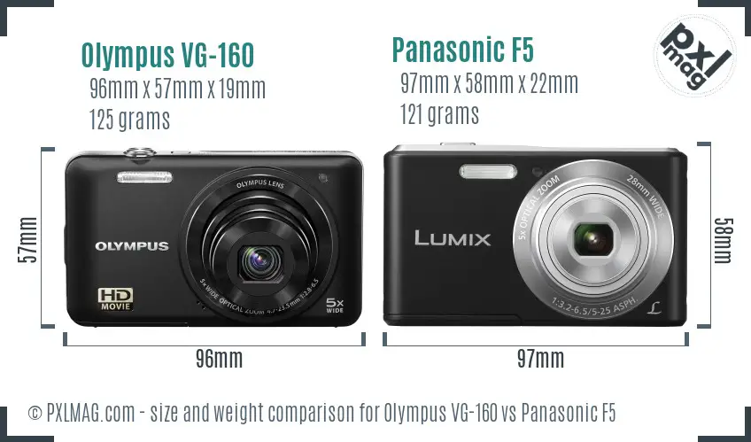 Olympus VG-160 vs Panasonic F5 size comparison