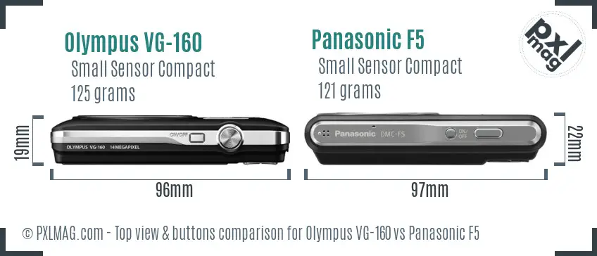 Olympus VG-160 vs Panasonic F5 top view buttons comparison