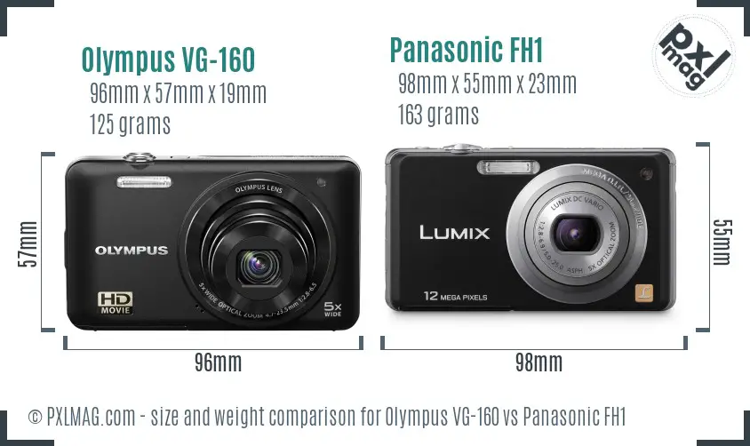 Olympus VG-160 vs Panasonic FH1 size comparison