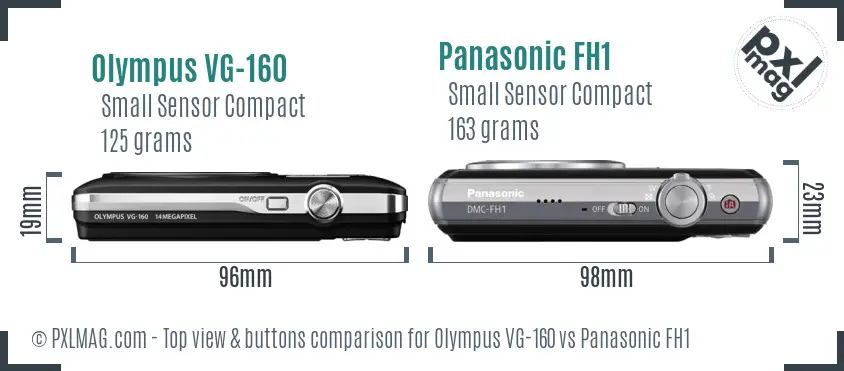 Olympus VG-160 vs Panasonic FH1 top view buttons comparison