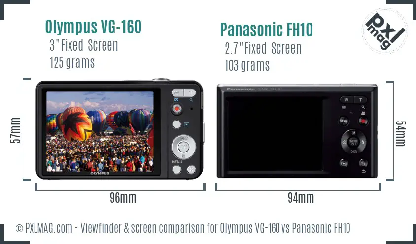 Olympus VG-160 vs Panasonic FH10 Screen and Viewfinder comparison