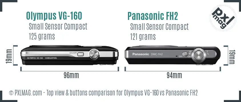 Olympus VG-160 vs Panasonic FH2 top view buttons comparison