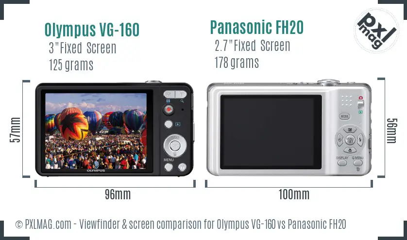 Olympus VG-160 vs Panasonic FH20 Screen and Viewfinder comparison