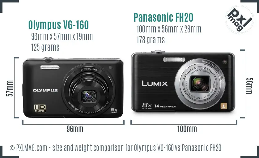 Olympus VG-160 vs Panasonic FH20 size comparison