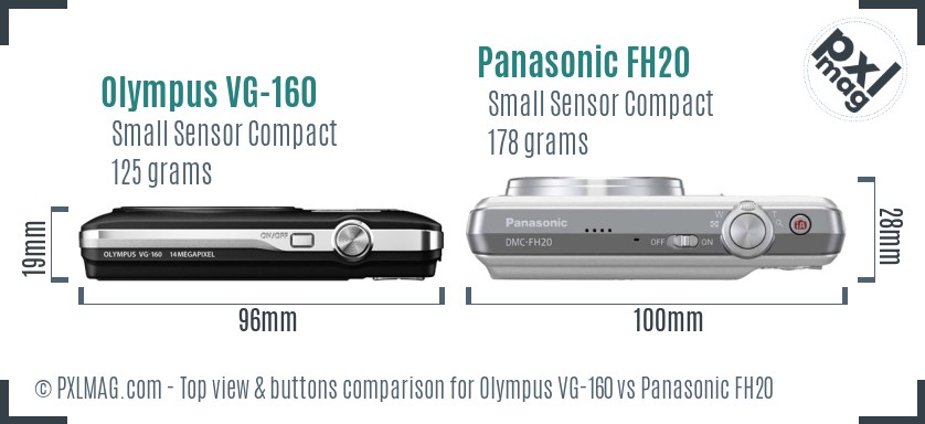 Olympus VG-160 vs Panasonic FH20 top view buttons comparison