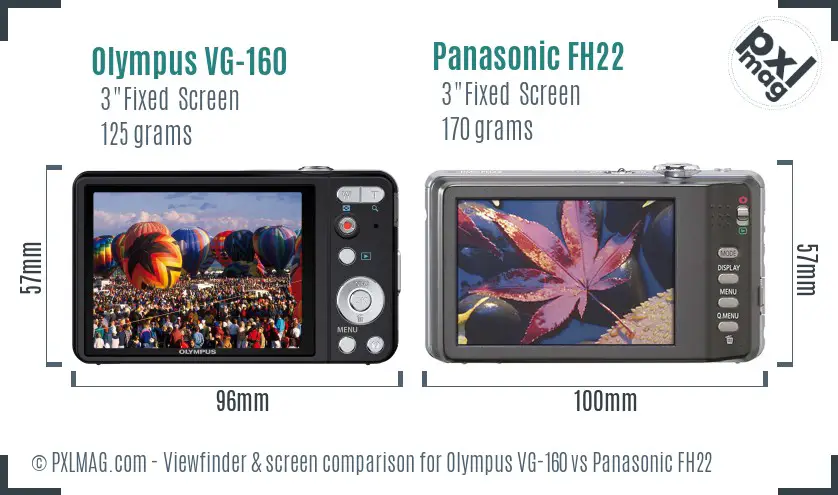 Olympus VG-160 vs Panasonic FH22 Screen and Viewfinder comparison