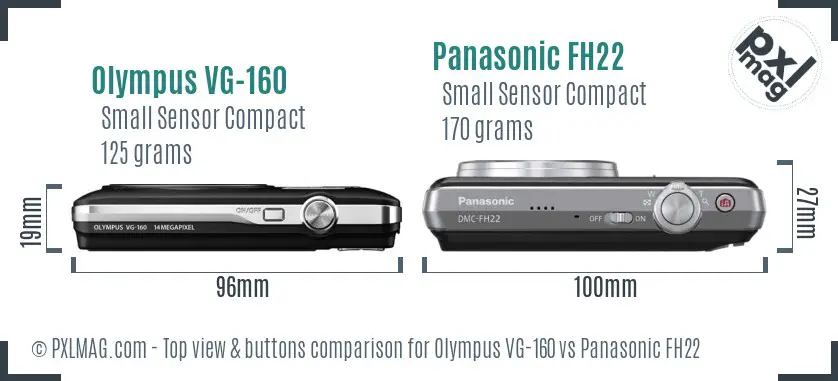 Olympus VG-160 vs Panasonic FH22 top view buttons comparison