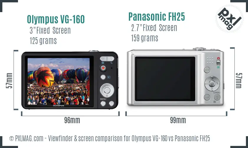 Olympus VG-160 vs Panasonic FH25 Screen and Viewfinder comparison