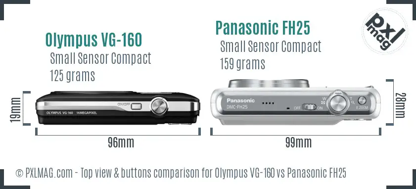 Olympus VG-160 vs Panasonic FH25 top view buttons comparison