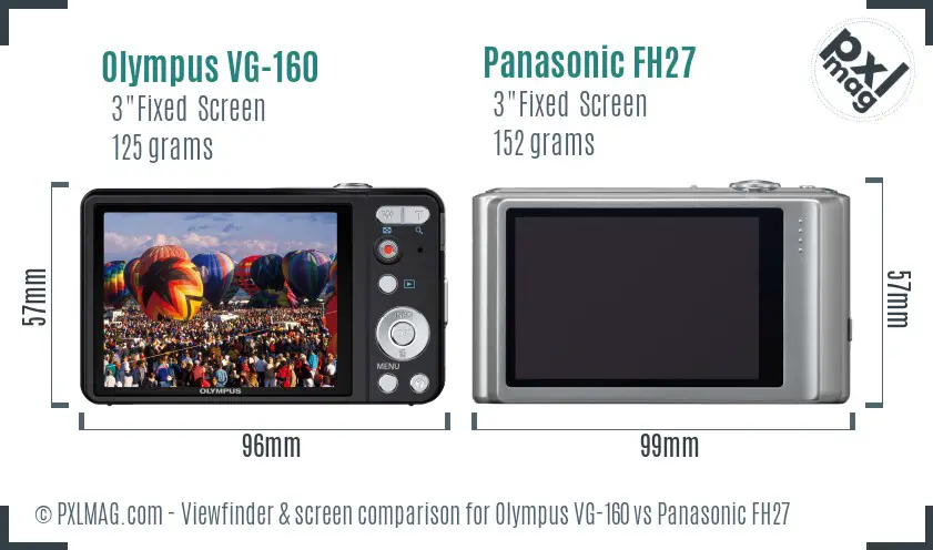 Olympus VG-160 vs Panasonic FH27 Screen and Viewfinder comparison