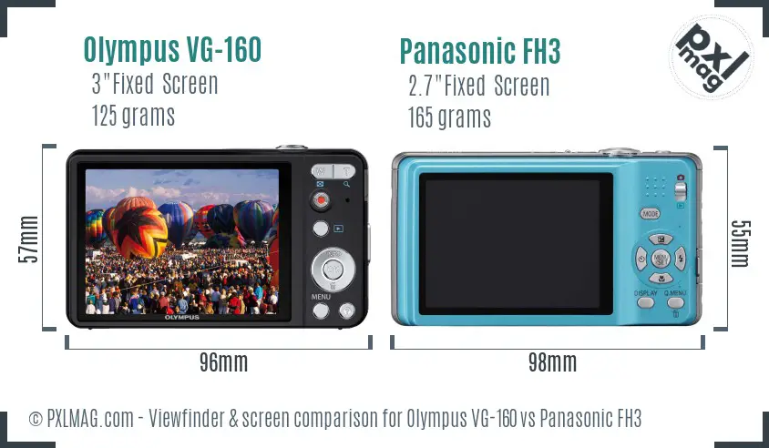 Olympus VG-160 vs Panasonic FH3 Screen and Viewfinder comparison