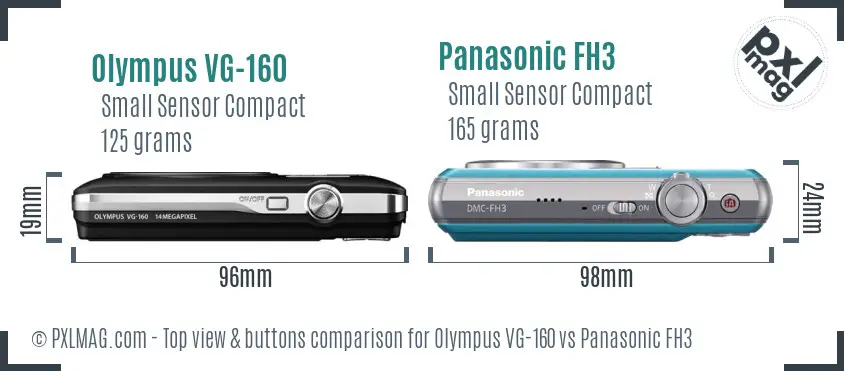 Olympus VG-160 vs Panasonic FH3 top view buttons comparison