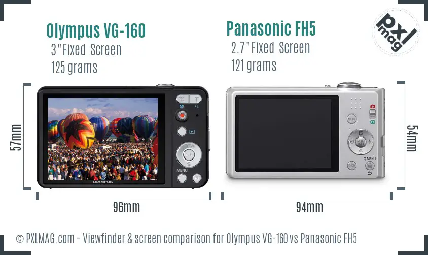 Olympus VG-160 vs Panasonic FH5 Screen and Viewfinder comparison