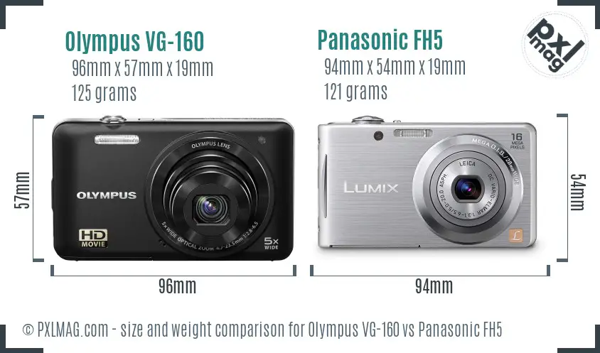 Olympus VG-160 vs Panasonic FH5 size comparison