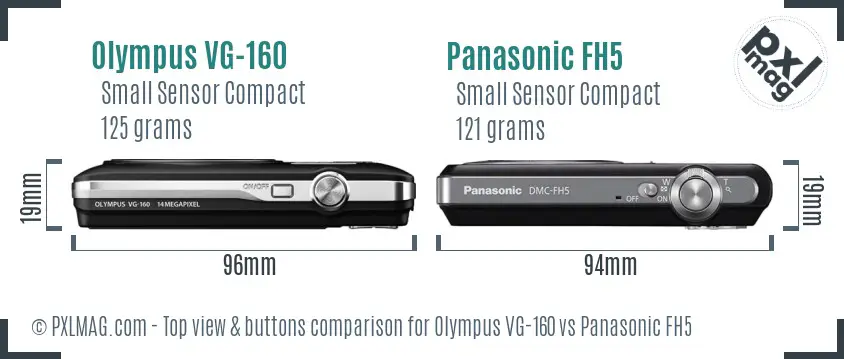 Olympus VG-160 vs Panasonic FH5 top view buttons comparison